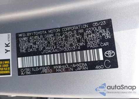 2023 Toyota Prius Le из США, поврежденный, VIN JTDACAAU7P3007314